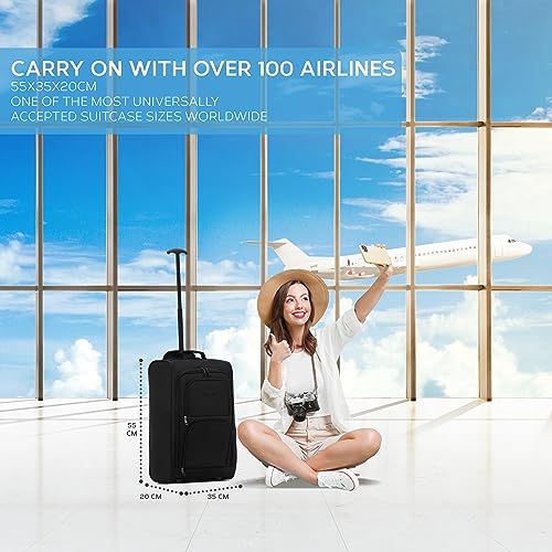 Flight Knight Carry On Cabin Suitcase easyJet (Overhead), Jet2, Ryanair (Priority) Approved 2 Wheels Lightweight Bag Ideal for Airline Travel 55x35x20cm