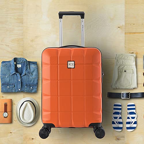 ATX Luggage Cabin Suitcase Super Lightweight Durable ABS Carry on Suitcase with 4 Dual Spinner Wheels and Built-in 3 Digit Combination Lock (Orange, 21 Inches, 33 Liter)