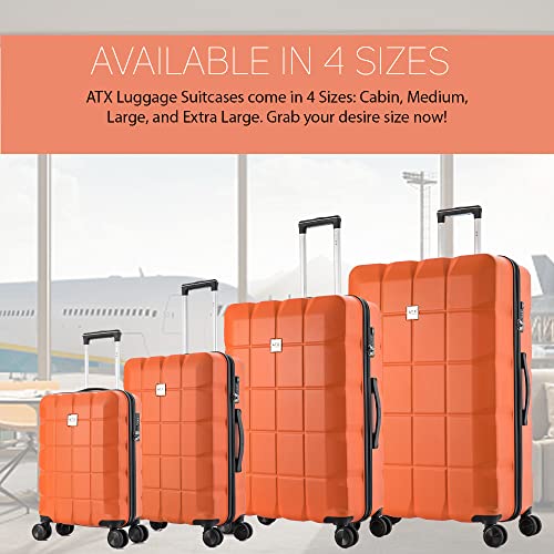 ATX Luggage Cabin Suitcase Super Lightweight Durable ABS Carry on Suitcase with 4 Dual Spinner Wheels and Built-in 3 Digit Combination Lock (Orange, 21 Inches, 33 Liter)