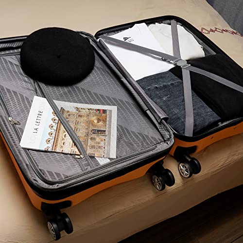 GinzaTravel Anti-scratch ABS Material Luggage 3 Piece Sets Lightweight Spinner Suitcase, Yellow color, Carry-On 20-Inch