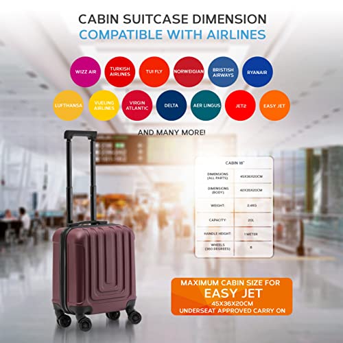 Flight Knight Premium Hard Shell Lightweight Cabin Suitcase - 8 Spinner Wheels - Built-in TSA Lock & USB Port - Luggage Approved for Over 100 Airlines Including easyJet Underseat - 45x36x20cm