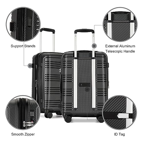 GinzaTravel 3-piece sets luggage with scratch-resistant PP material, expandable(all 20 25 29 Super light, large-capacity double seal suitcase, Black color, Carry-On 20-Inch, Lightweight Luggage Tsa