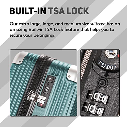 ATX Luggage Cabin Suitcase Super Lightweight Durable ABS Carry on Suitcase with 4 Dual Spinner Wheels and Built-in 3 Digit Combination Lock (Emrald Green, 21Inches, 33Liter)