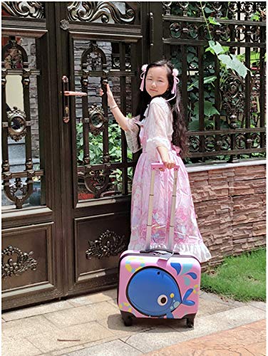 GinzaTravel 3D Little Whale Cute Children's Luggage Sit and Ride Trolley Case 18-inch Universal Wheel Travel Case for Boys and Girls, Pink color,