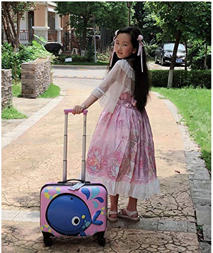 GinzaTravel 3D Little Whale Cute Children's Luggage Sit and Ride Trolley Case 18-inch Universal Wheel Travel Case for Boys and Girls, Pink color,