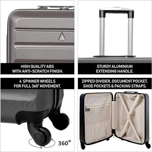 Aerolite 56x45x25 + 45x36x20 easyJet Plus/Flexi/Extra Legroom/Up Front/Large Cabin Maximum Allowance Lightweight Carry On Hand Cabin Luggage Set Bundle (Suitcase + Holdall)
