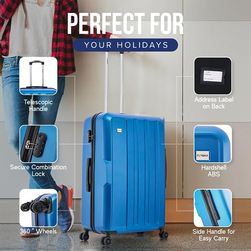 FLYMAX 24" Medium Suitcase Super Lightweight 4 Wheel Spinner Hard Shell ABS Luggage Hold Check in Travel Case