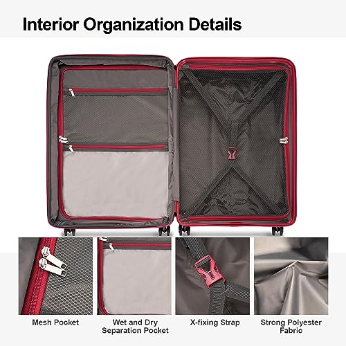 GinzaTravel Hardside Expandable Luggage with Spinner Wheels,TSA Lock,, Deep Pink, Carry-On 20-Inch