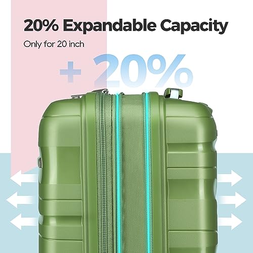 Melalenia Luggage Carry On Suitcase Sets, Expandable PP Hard Shell Suitcase with Spinner Wheels,Travel Luggage with TSA Locks 22x14x9 Airline Approved, Green, 5 Piece Set, Luggage
