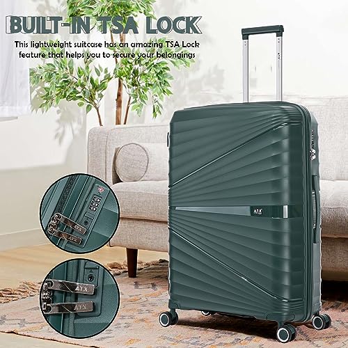ATX Luggage Large Suitcase Lightweight Durable Polypropylene Hard Shell Suitcase with 4 Dual Spinner Wheels and Built-in TSA Lock (Forest Green, 28 Inches, 110 Liters)