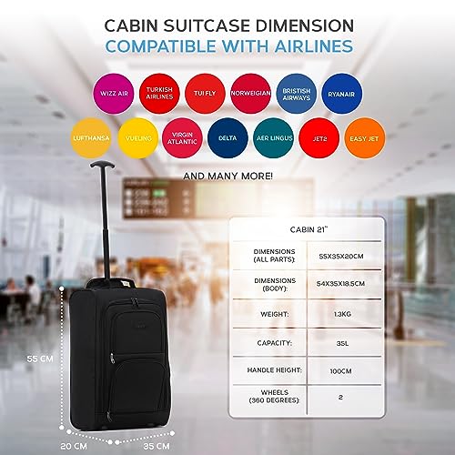 Flight Knight Carry On Cabin Suitcase easyJet (Overhead), Jet2, Ryanair (Priority) Approved 2 Wheels Lightweight Bag Ideal for Airline Travel 55x35x20cm