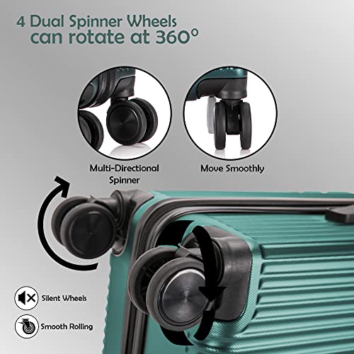 ATX Luggage Cabin Suitcase Super Lightweight Durable ABS Carry on Suitcase with 4 Dual Spinner Wheels and Built-in 3 Digit Combination Lock (Emrald Green, 21Inches, 33Liter)