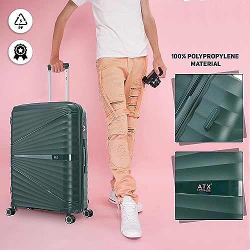 ATX Luggage Large Suitcase Lightweight Durable Polypropylene Hard Shell Suitcase with 4 Dual Spinner Wheels and Built-in TSA Lock (Forest Green, 28 Inches, 110 Liters)