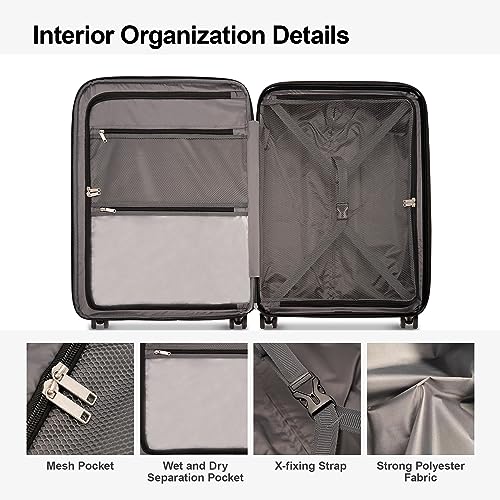 GinzaTravel 3-piece sets luggage with scratch-resistant PP material, expandable(all 20 25 29 Super light, large-capacity double seal suitcase, Black color, Carry-On 20-Inch, Lightweight Luggage Tsa