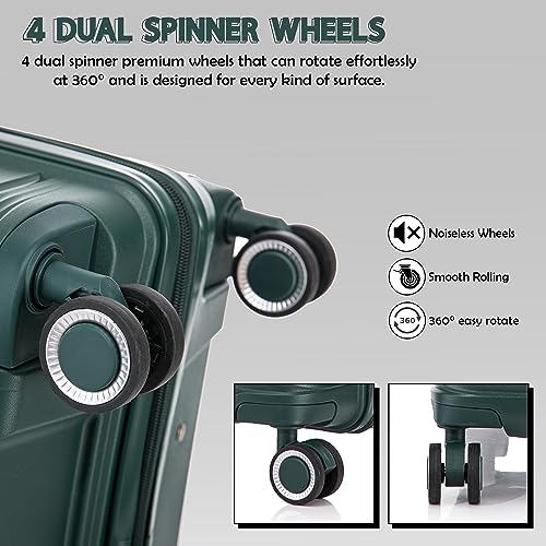 ATX Luggage Large Suitcase Lightweight Durable Polypropylene Hard Shell Suitcase with 4 Dual Spinner Wheels and Built-in TSA Lock (Forest Green, 28 Inches, 110 Liters)