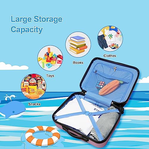 GinzaTravel 3D Little Whale Cute Children's Luggage Sit and Ride Trolley Case 18-inch Universal Wheel Travel Case for Boys and Girls, Pink color,