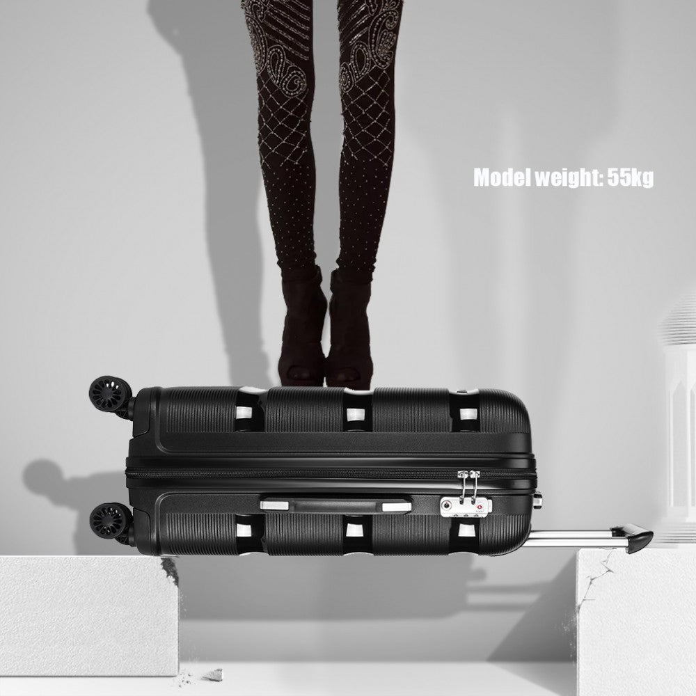 Kono 20 Inch Bright Hard Shell PP Suitcase - Classic Collection - Black