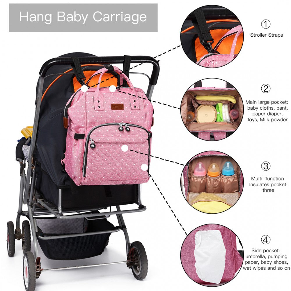 Kono Wide Open Designed Baby Diaper Changing Backpack Dot - Pink