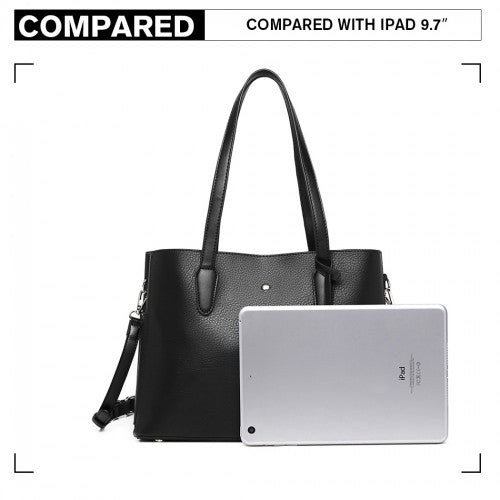 Miss Lulu Triple Compartment Tote Bag - Black
