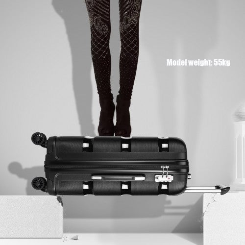 Kono 20 Inch Bright Hard Shell PP Suitcase - Classic Collection - Black