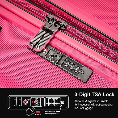 GinzaTravel Hardside Expandable Luggage with Spinner Wheels,TSA Lock,, Deep Pink, Carry-On 20-Inch