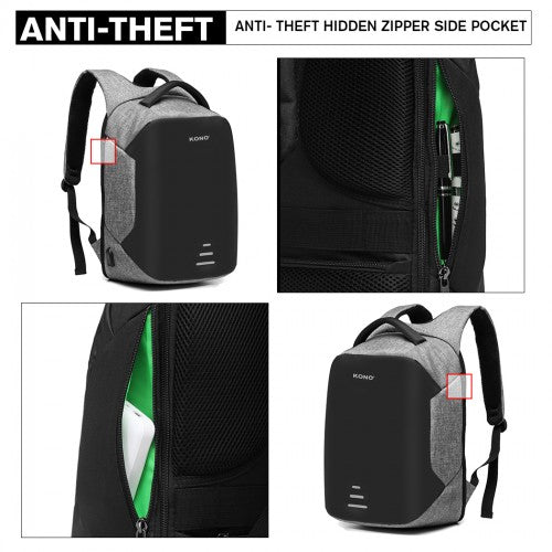 Kono Reflective USB Charging Interface Backpack - Grey