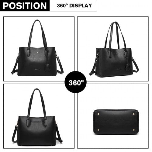 Miss Lulu Triple Compartment Tote Bag - Black