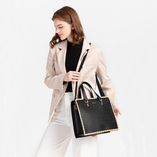 Miss Lulu Stripe Design Shoulder Bag - Black