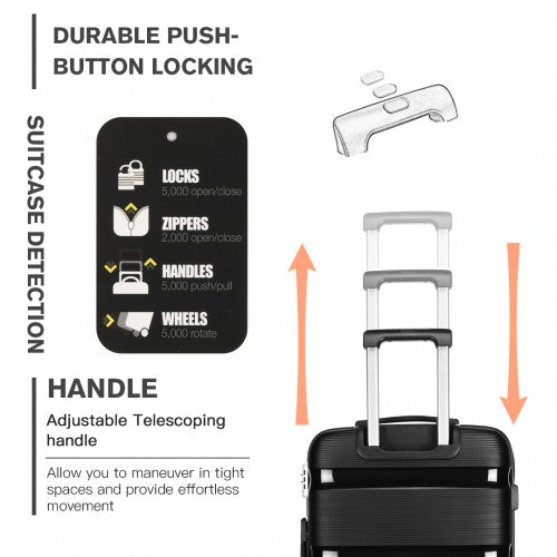 Kono 20 Inch Bright Hard Shell PP Suitcase - Classic Collection - Black