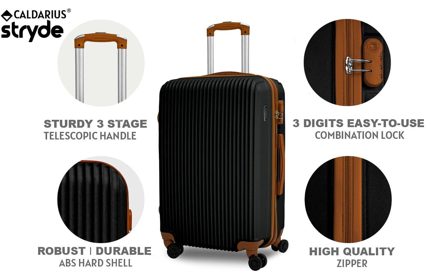 CALDARIUS Suitcase Set – Combination Lock, Travel Bag – Cabin/Carry On and Hold Luggage-Lightweight, Hard Shell, (Black, Cabin 20'' + Medium 24'')