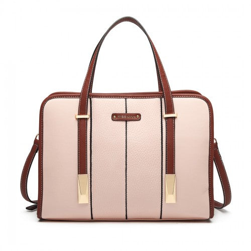 Miss Lulu Structured Panel Shoulder Bag - Pink