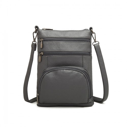 Miss Lulu Multi Pocket Leather Look RFID-Blocking Cross Body Bag - Grey