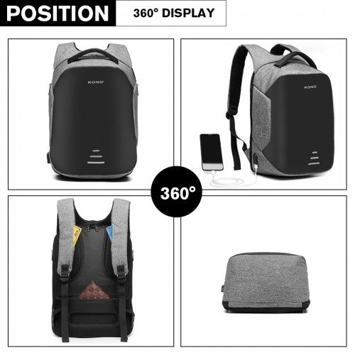 Kono Reflective USB Charging Interface Backpack - Grey