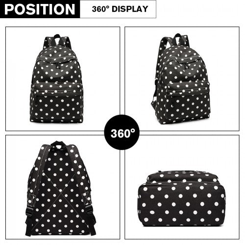 Miss Lulu Large Backpack Polka Dot Black