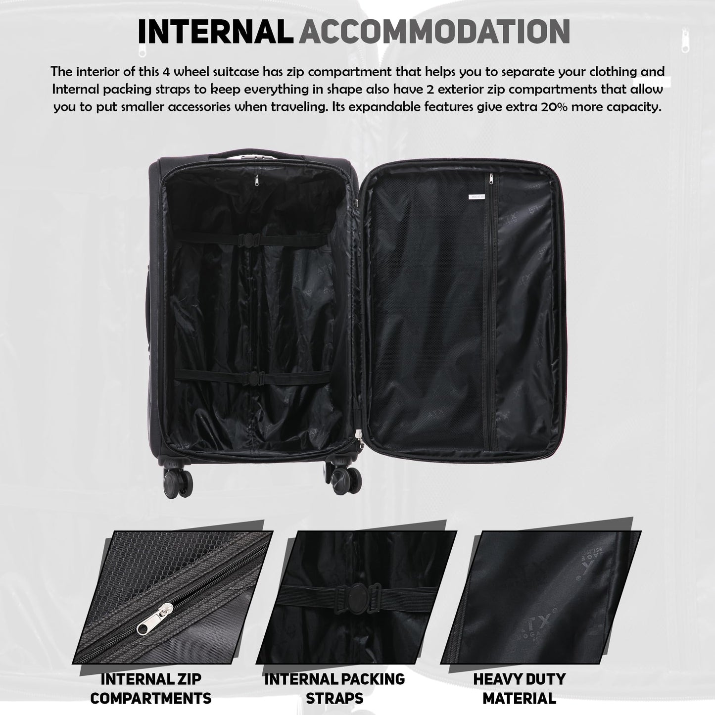 ATX Luggage Suitcase Large Expandable Durable Lightweight Suitcase with 4 Dual Spinner Wheels and Built-in 3 Digit Combination Lock (Black/Yellow, 28 Inches, 109 Liters)