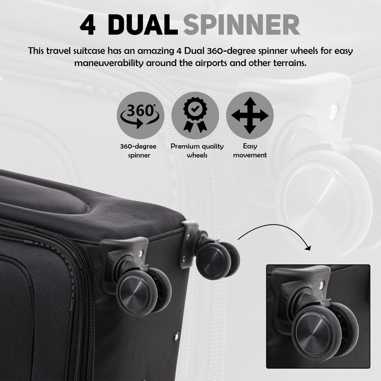 ATX Luggage Suitcase Large Expandable Durable Lightweight Suitcase with 4 Dual Spinner Wheels and Built-in 3 Digit Combination Lock (Black/Yellow, 28 Inches, 109 Liters)