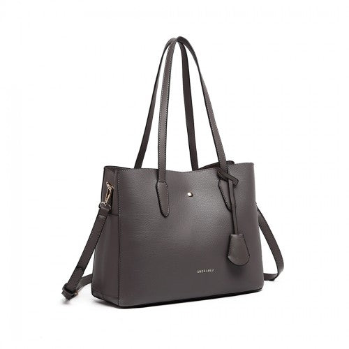 Miss Lulu Triple Compartment Tote Bag - Grey