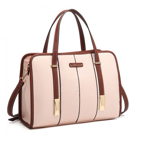 Miss Lulu Structured Panel Shoulder Bag - Pink