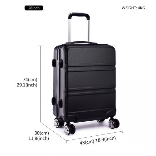 Kono Abs Sculpted Horizontal Design 3 Piece Suitcase Set - Black