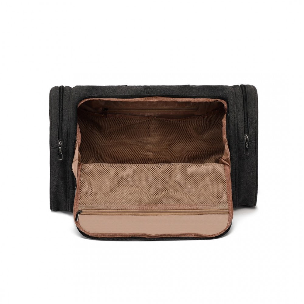 Kono Canvas Barrel Duffle Travel Bag - Black