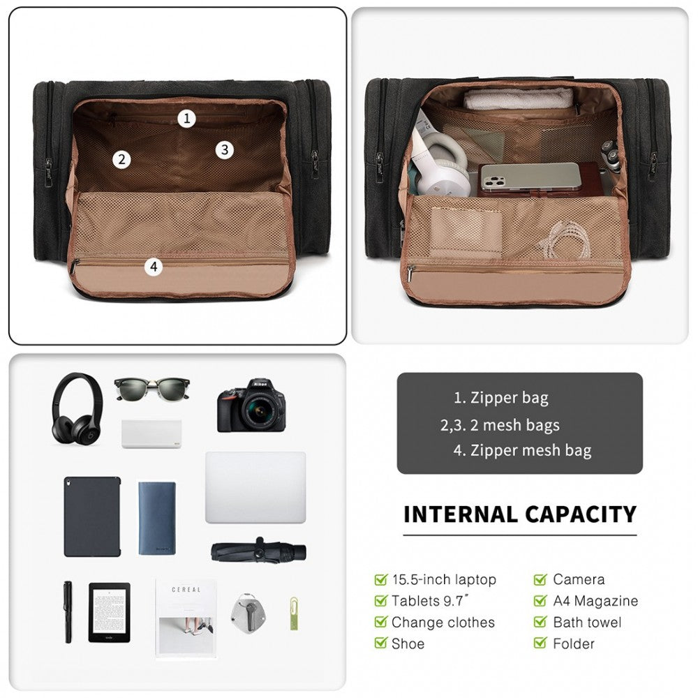 Kono Canvas Barrel Duffle Travel Bag - Black