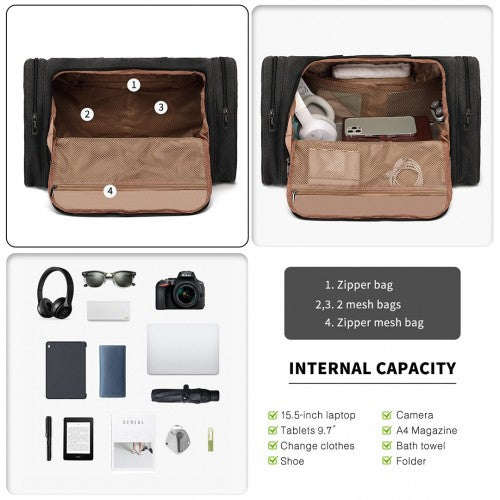 Kono Canvas Barrel Duffle Travel Bag - Black
