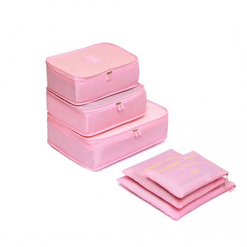 Kono 6 Piece Polyester Travel Luggage Organiser Bag Set - Pink