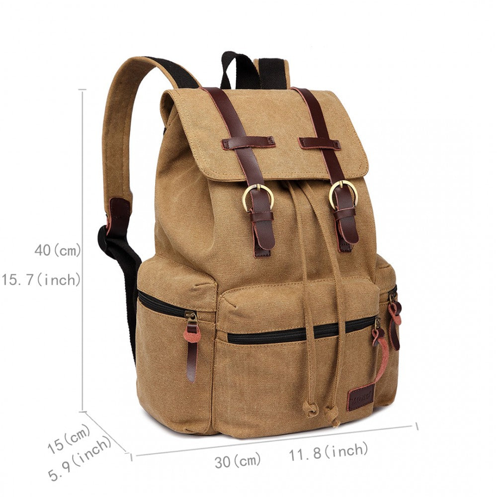 Kono Large Multi Function Leather Details Canvas Backpack Brown