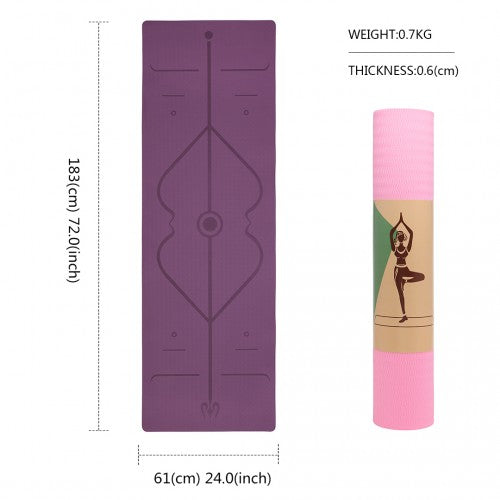 Kono TPE Non-Slip Classic Yoga Mat - Purple & Pink