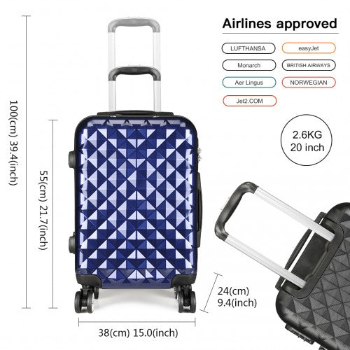 Kono Multifaceted Diamond Pattern Hard Shell 20 Inch Suitcase - Navy