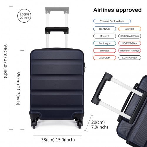 Kono Horizontal Design Abs Hard Shell Luggage 20 Inch Suitcase - Navy