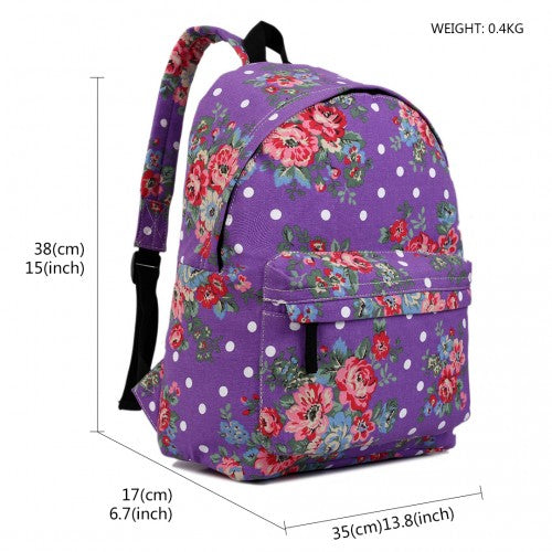 Miss Lulu Large Backpack Flower Polka Dot - Purple