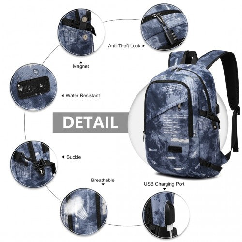 Kono Business Laptop Backpack With USB Charging Port - Cloudy Blue