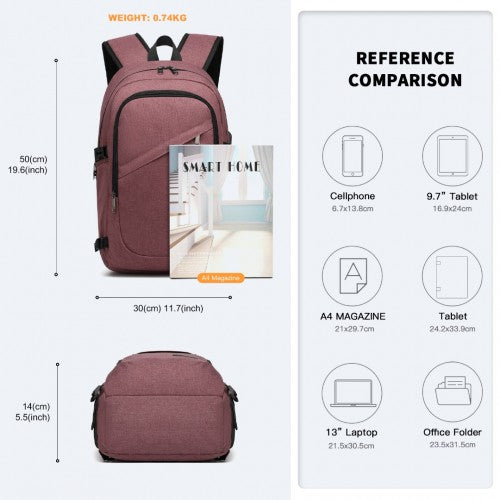 Kono Business Laptop Backpack With USB Charging Port - Dusty Rose